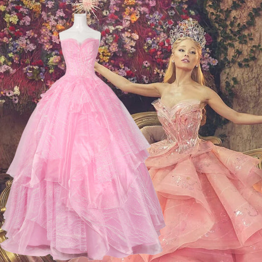 Wicked 2024 Glinda Upland Cosplay Costume Party Dress Vikidoky