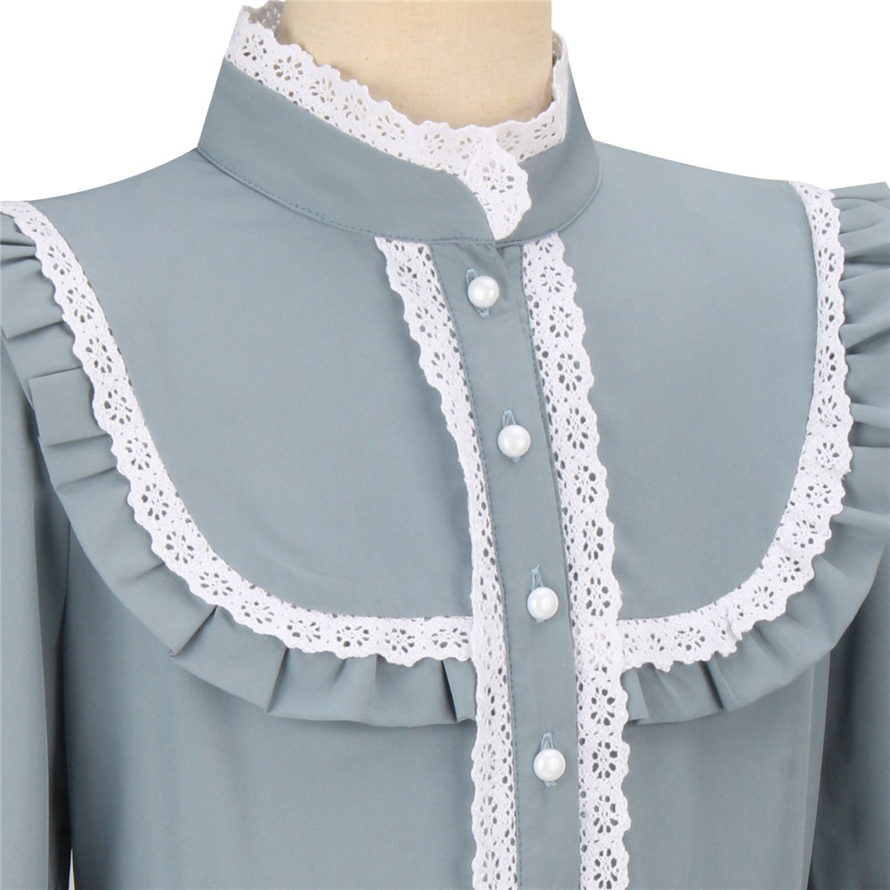 Harriet Tubman Colonial Girl Costume Prairie Pioneer Dress for Kids Gray Blue Vikidoky