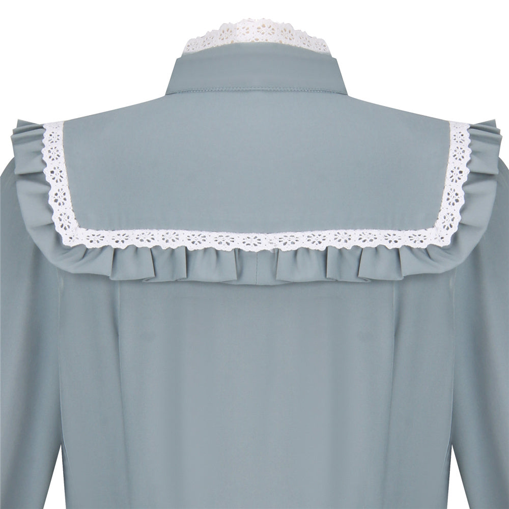 Harriet Tubman Colonial Girl Costume Prairie Pioneer Dress for Kids Gray Blue Vikidoky