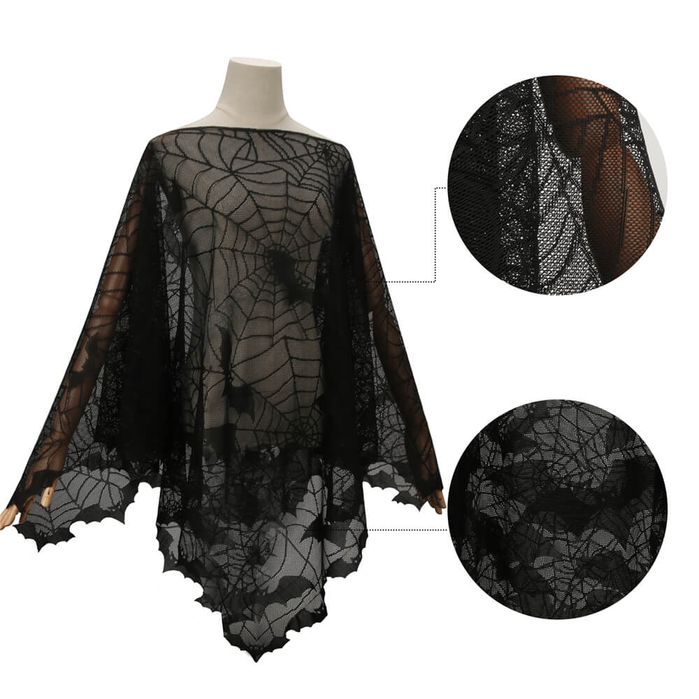 Spider Webs Bats Poncho Halloween Costume Vikidoky