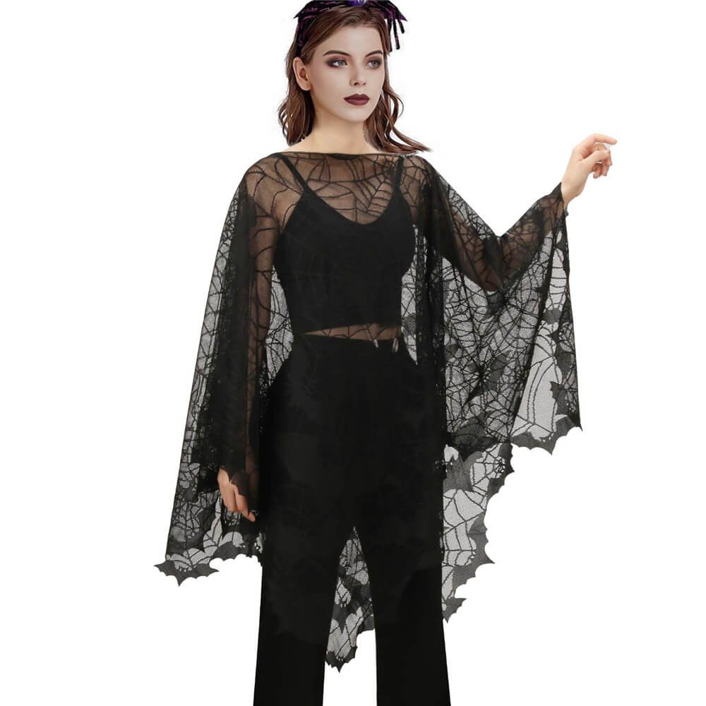 Spider Webs Bats Poncho Halloween Costume Vikidoky