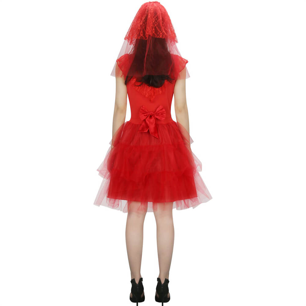 Beetlejuice Lydia Deetz Wedding Dress Cosplay Costume Halloween Style B Vikidoky