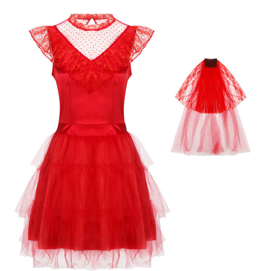 Beetlejuice Lydia Deetz Wedding Dress Cosplay Costume Halloween Style B Vikidoky