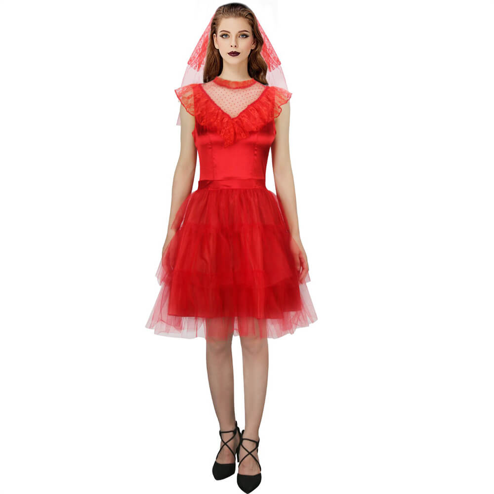 Beetlejuice Lydia Deetz Wedding Dress Cosplay Costume Halloween Style B Vikidoky