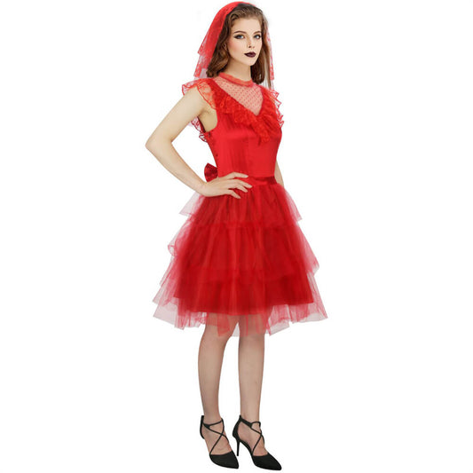 Beetlejuice Lydia Deetz Wedding Dress Cosplay Costume Halloween Style B Vikidoky