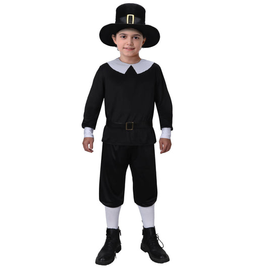 Boys Men's Pilgrim Cosplay Costume for Thanksgiving Day Halloween Party Vikidoky