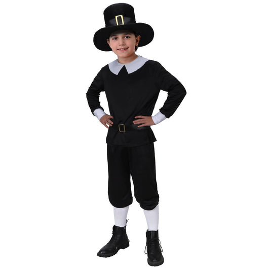Boys Men's Pilgrim Cosplay Costume for Thanksgiving Day Halloween Party Vikidoky