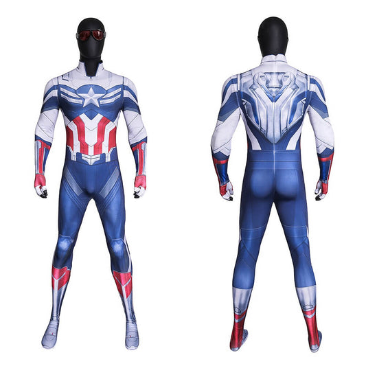 Captain America: Brave New World Sam Wilson Blue White Suit Cosplay Costume 3D Printed Vikidoky