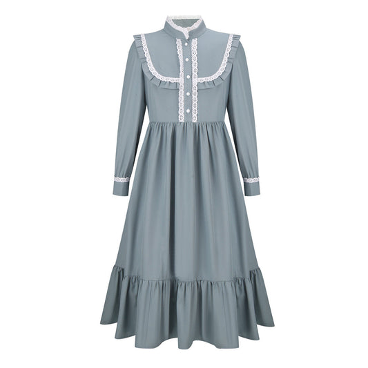Harriet Tubman Colonial Girl Costume Prairie Pioneer Dress for Kids Gray Blue Vikidoky
