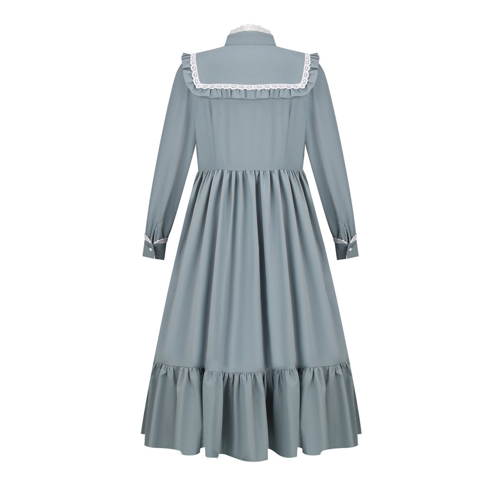 Harriet Tubman Colonial Girl Costume Prairie Pioneer Dress for Kids Gray Blue Vikidoky