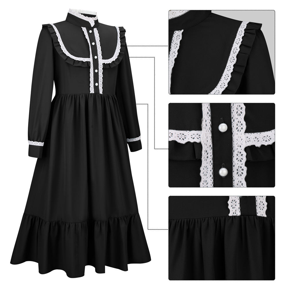 Harriet Tubman Colonial Girl Costume Prairie Pioneer Dress for Kids Black