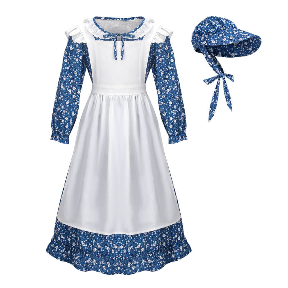 Pioneer Girl Dress Colonial Prairie Costume for Kids Party Suit