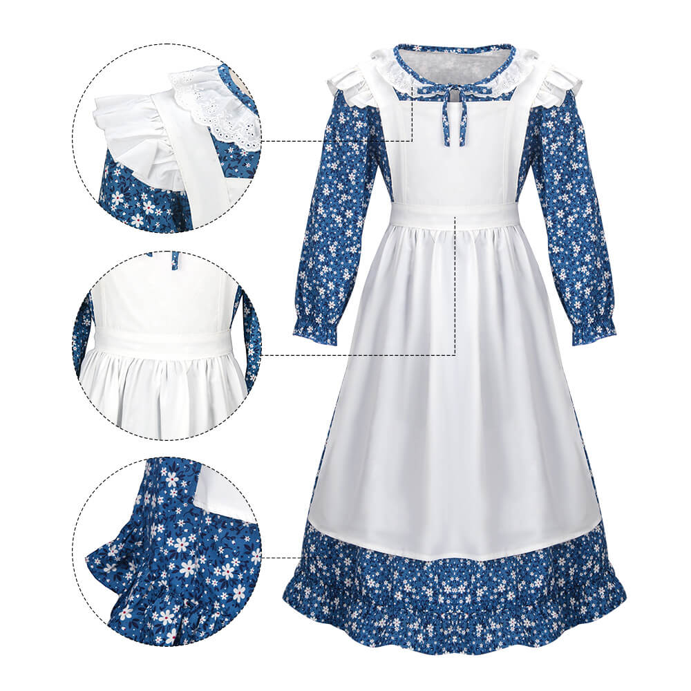 Pioneer Girl Dress Colonial Prairie Costume for Kids Party Suit