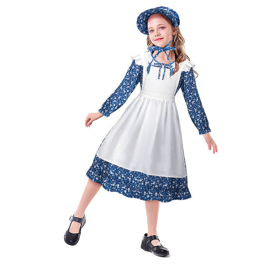 Pioneer Girl Dress Colonial Prairie Costume for Kids Party Suit Vikidoky