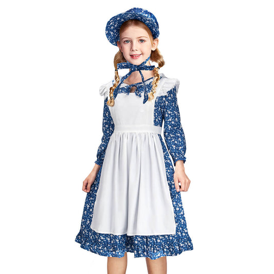 Pioneer Girl Dress Colonial Prairie Costume for Kids Party Suit Vikidoky