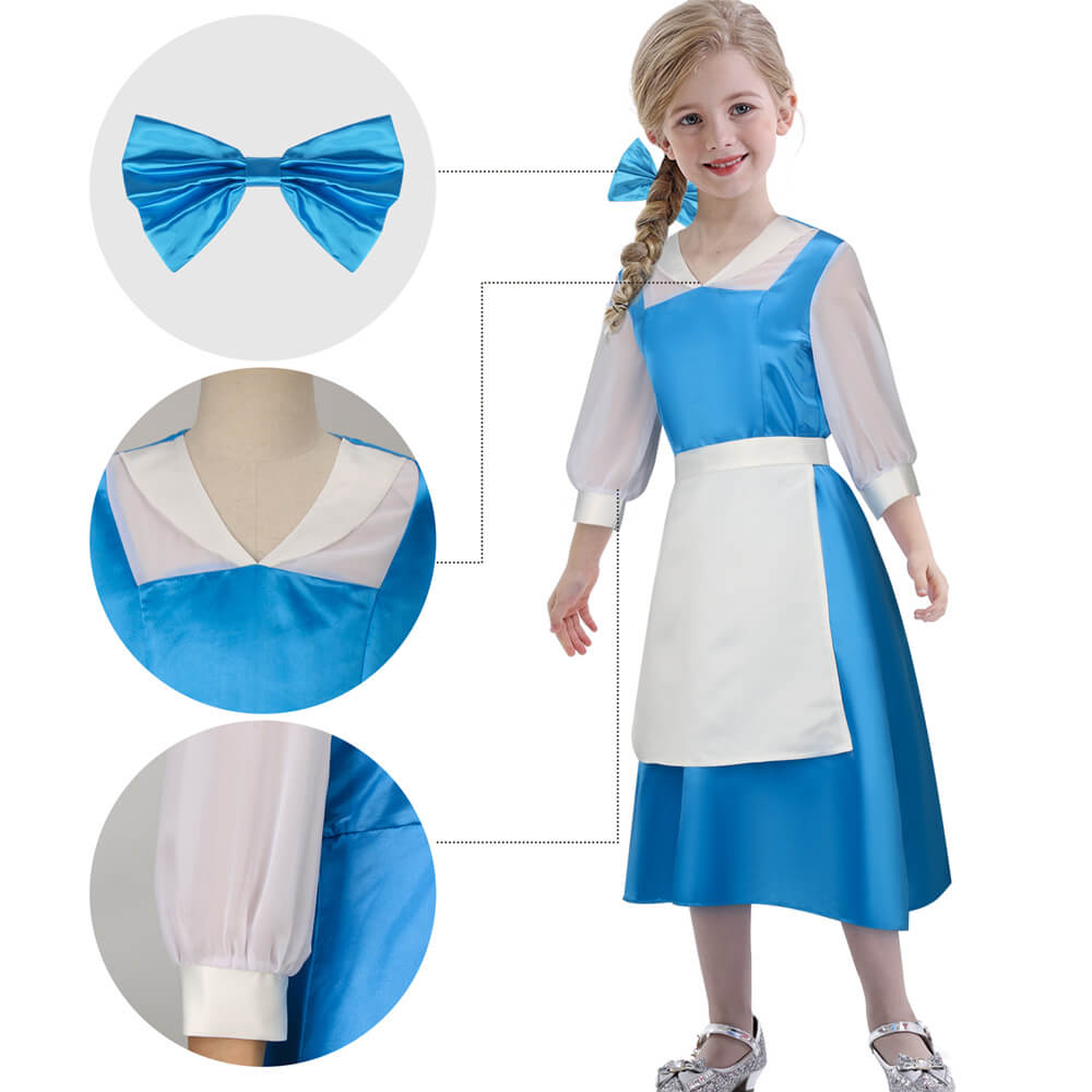 Girls Belle Maid Costume Beauty and the Beast Kids Dress Vikidoky