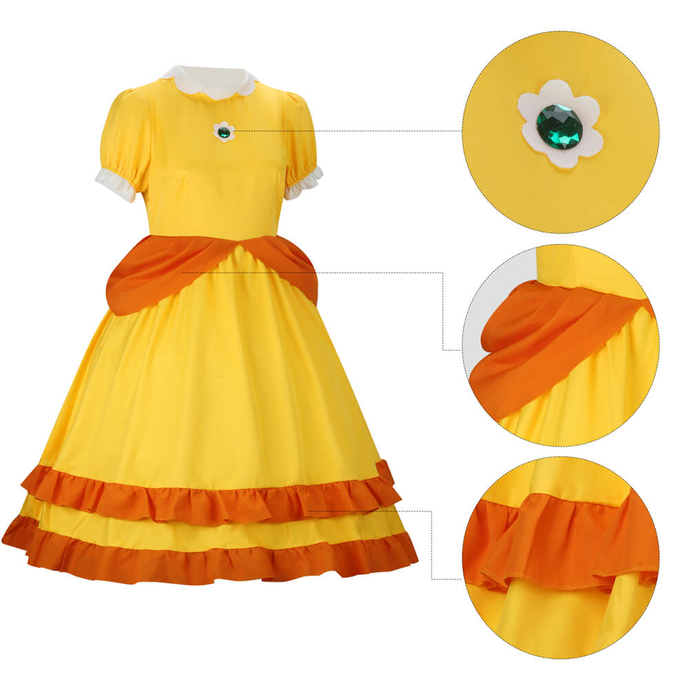 Girls Princess Daisy Dress Mario Cosplay Costume