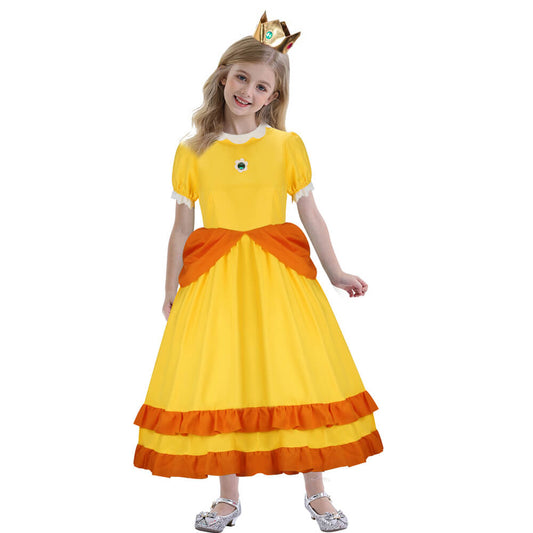 Girls Princess Daisy Dress Mario Cosplay Costume Vikidoky