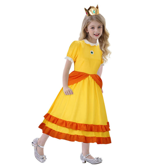 Girls Princess Daisy Dress Mario Cosplay Costume Vikidoky