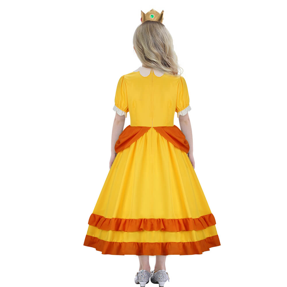 Girls Princess Daisy Dress Mario Cosplay Costume