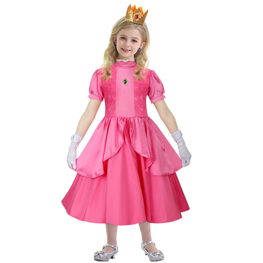 Kids Princess Peach Dress The Super Mario Bros. Movie Cospkay Costume Vikidoky