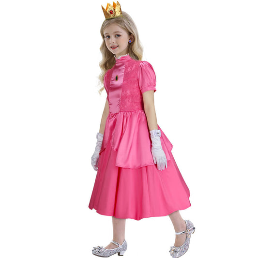 Kids Princess Peach Dress The Super Mario Bros. Movie Cospkay Costume Vikidoky