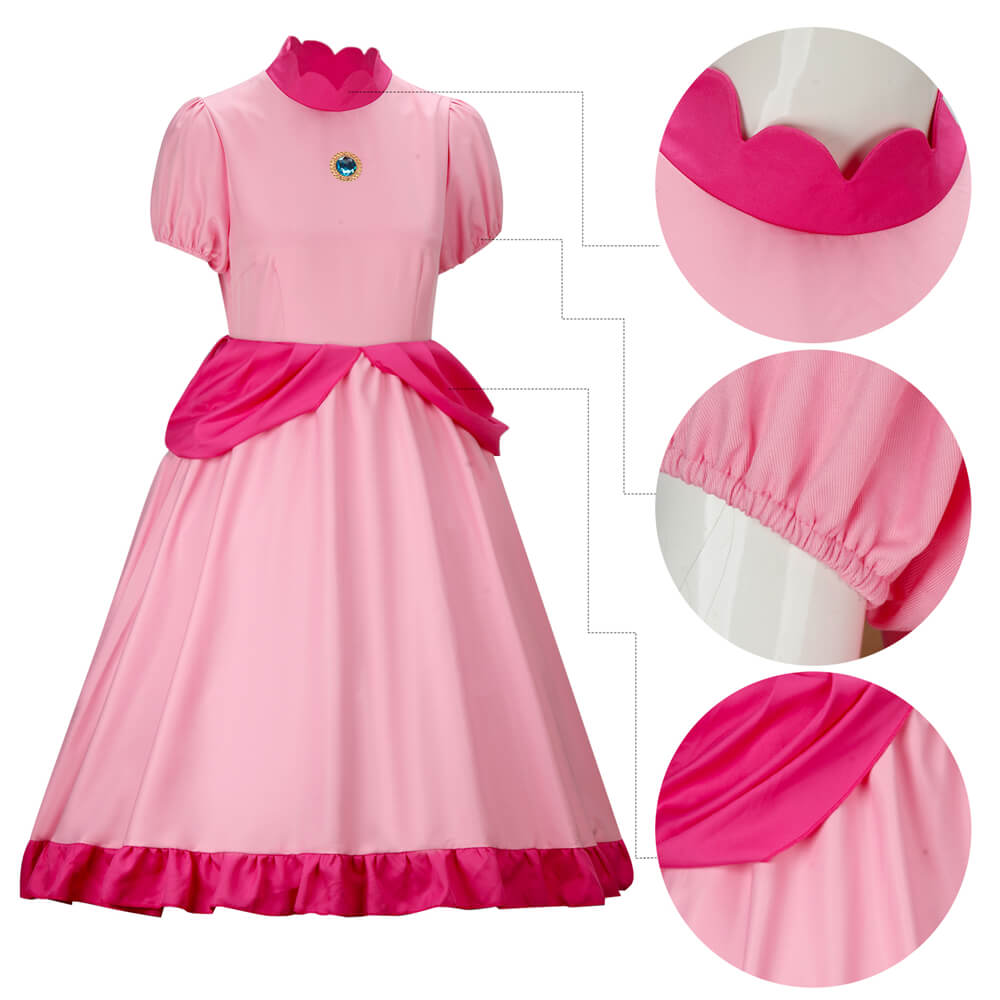 Girls Princess Peach Dress Mario Cosplay Costume Vikidoky