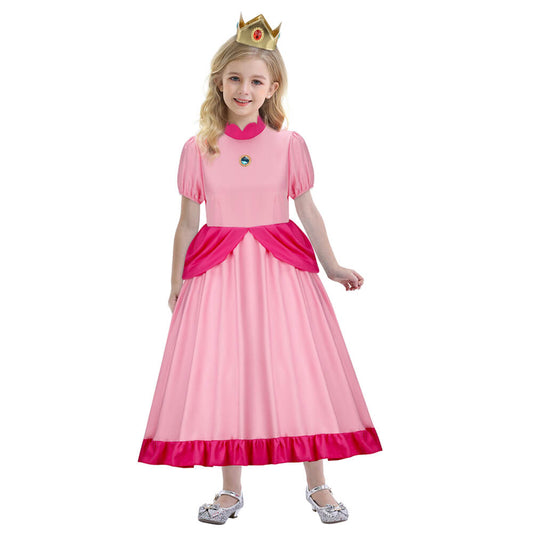 Girls Princess Peach Dress Mario Cosplay Costume