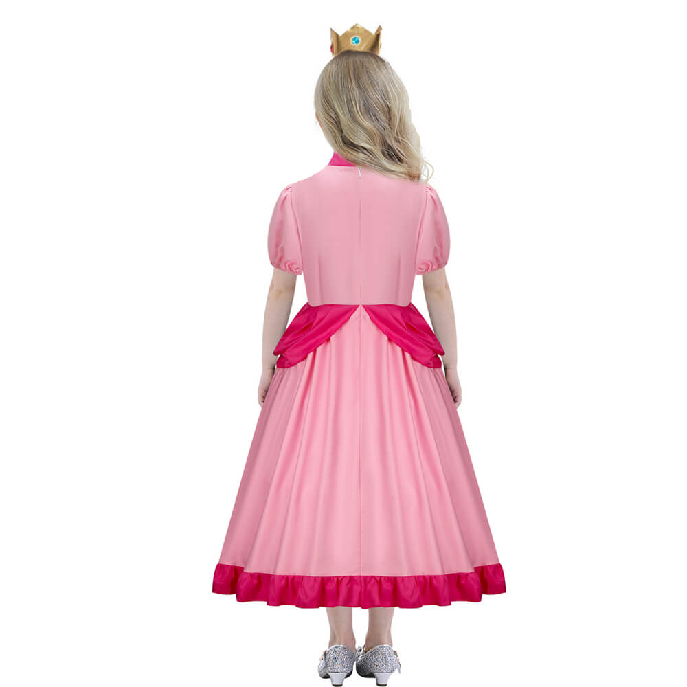 Girls Princess Peach Dress Mario Cosplay Costume Vikidoky