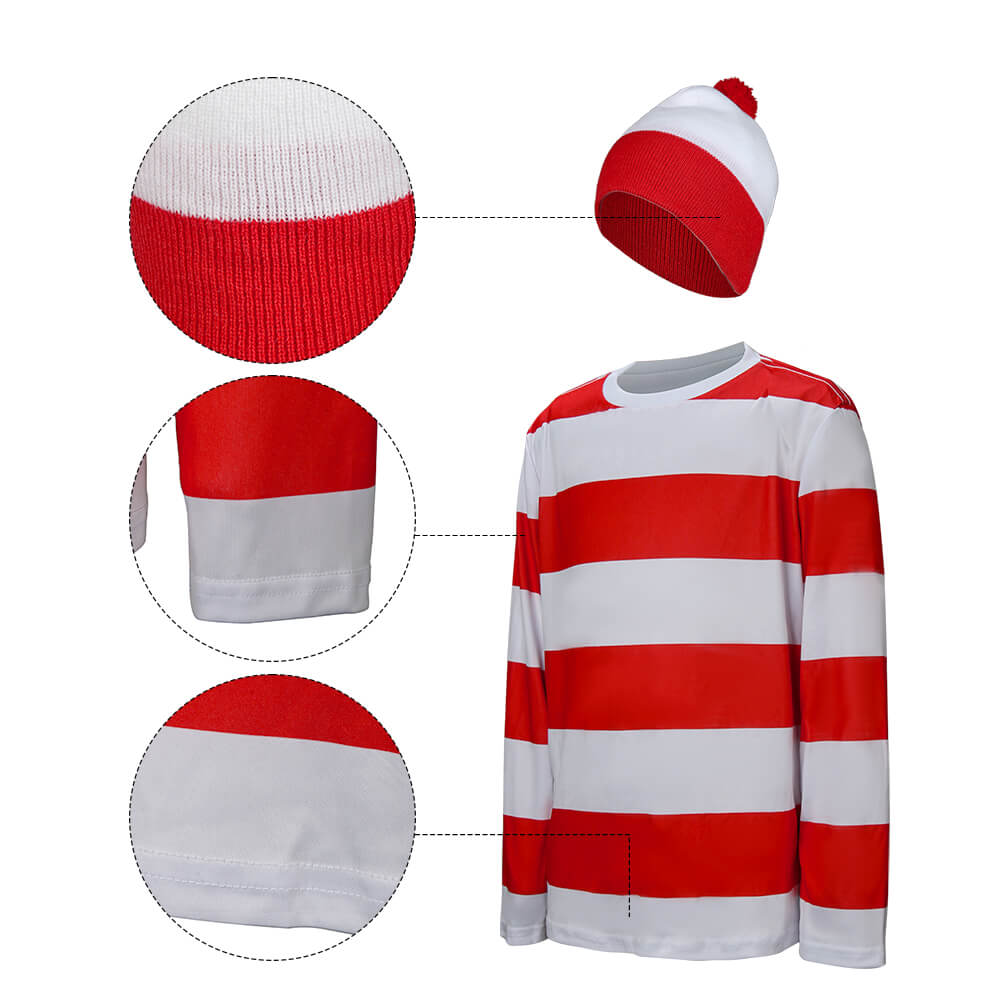Child Where's Waldo Wally Cosplay Costume Vikidoky