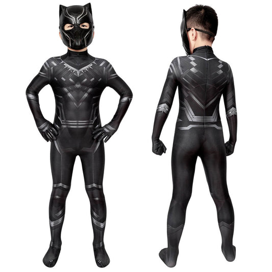 Boys Captain America Civil War Black Panther Cosplay Costume with Mask Vikidoky
