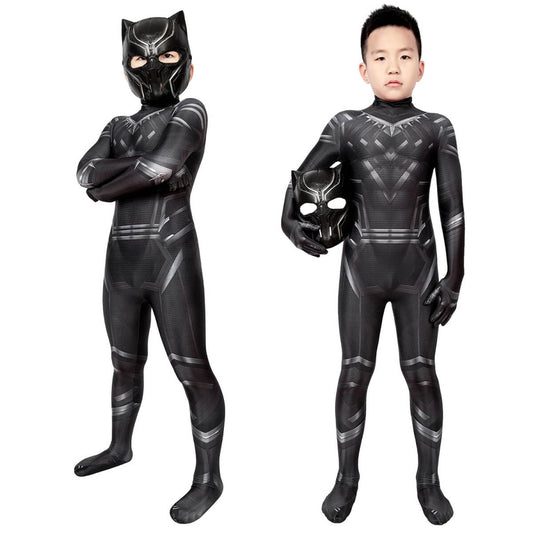 Boys Captain America Civil War Black Panther Cosplay Costume with Mask Vikidoky
