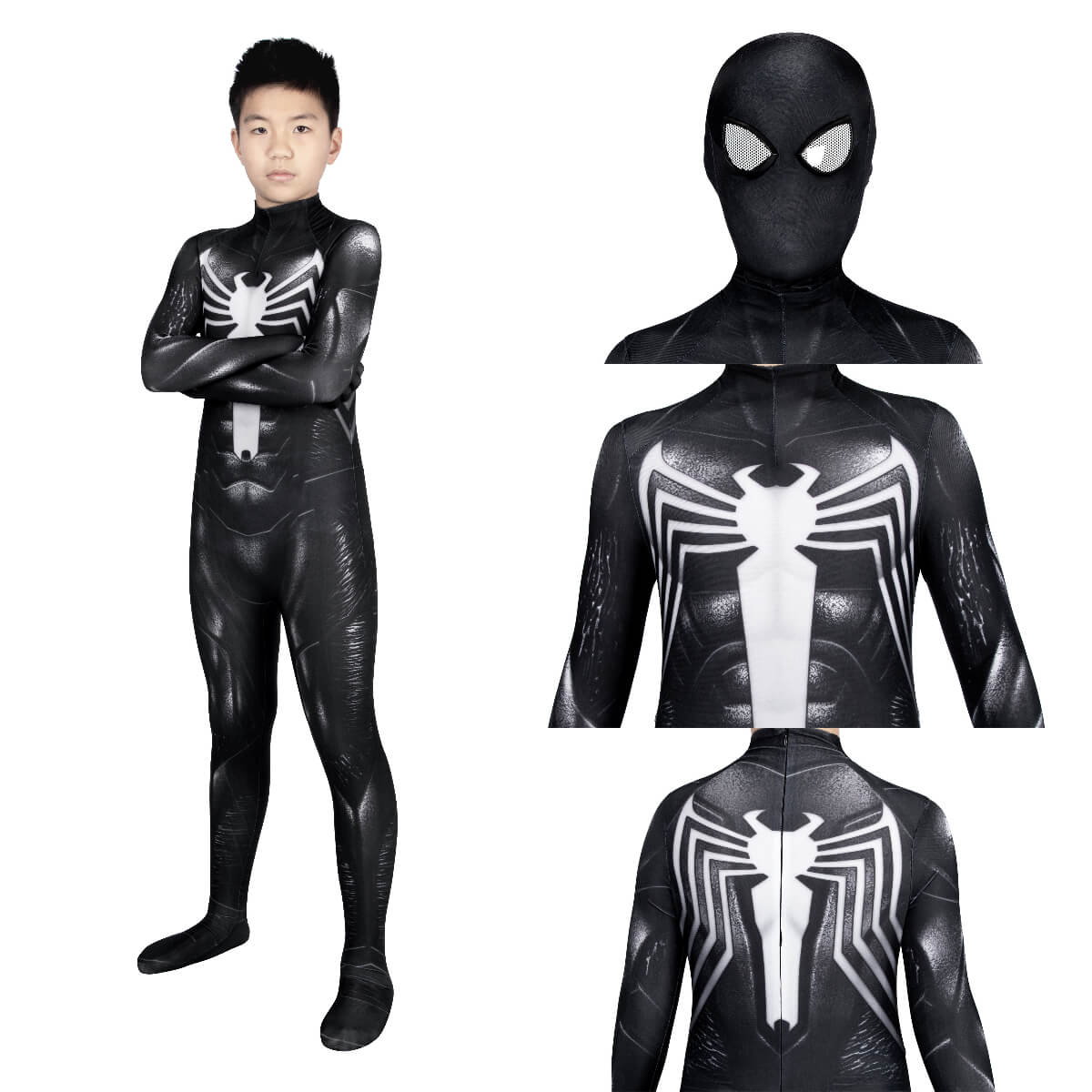 Spider-Man 2 Symbiote Black Suit Cosplay Costume For Kids Vikidoky