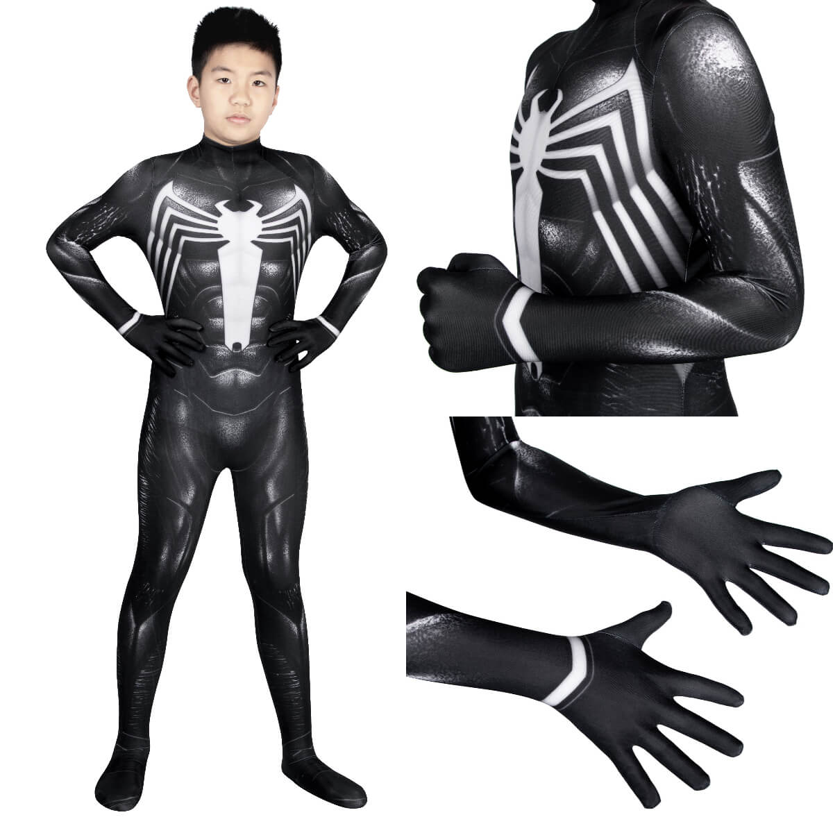 Spider-Man 2 Symbiote Black Suit Cosplay Costume For Kids Vikidoky