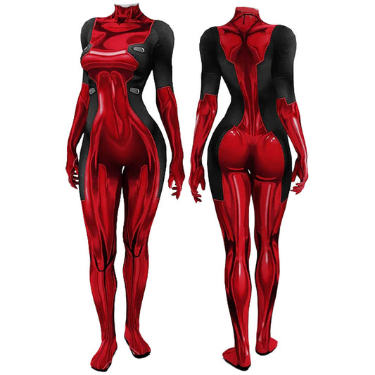 Lady Deadpool Red Jumpsuit Halloween Cosplay Costume Marvel Superheroe Kids Adult Vikidoky