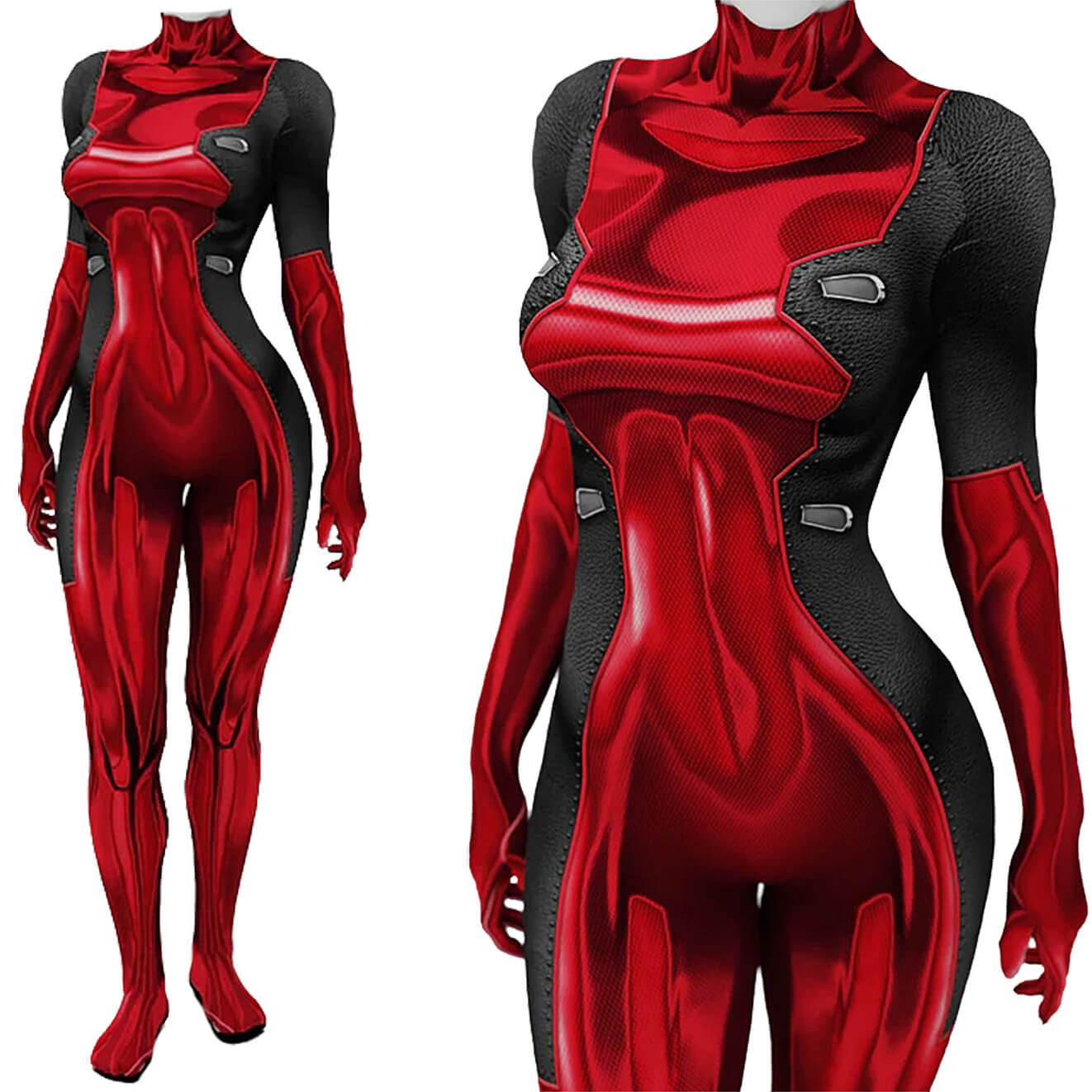 Lady Deadpool Red Jumpsuit Halloween Cosplay Costume Marvel Superheroe Kids Adult Vikidoky