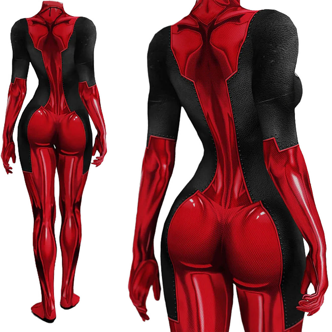 Lady Deadpool Red Jumpsuit Halloween Cosplay Costume Marvel Superheroe Kids Adult Vikidoky