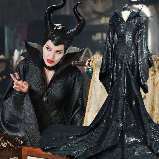 Disney Maleficent Angelina Jolie Cosplay Costume Dress Helmet Mistress of Evil Vikidoky
