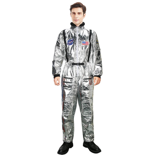 Adults Astronaut Costume NASA Silver Space Suit for Halloween Vikidoky