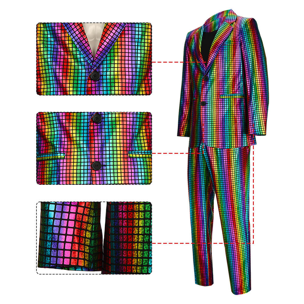 Men's Rainbow Disco Costume Party Outfits Halloween Cosplay Vikidoky