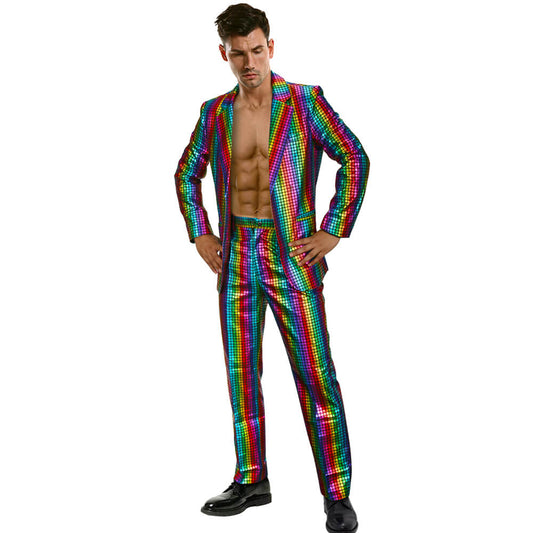 Men's Rainbow Disco Costume Party Outfits Halloween Cosplay Vikidoky