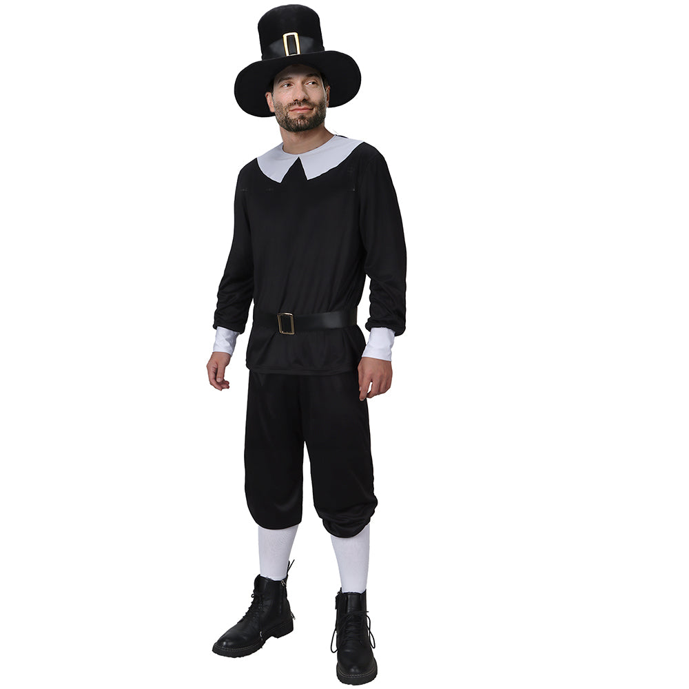 Men's Pilgrim Cosplay Costume for Thanksgiving Day Halloween Party Vikidoky