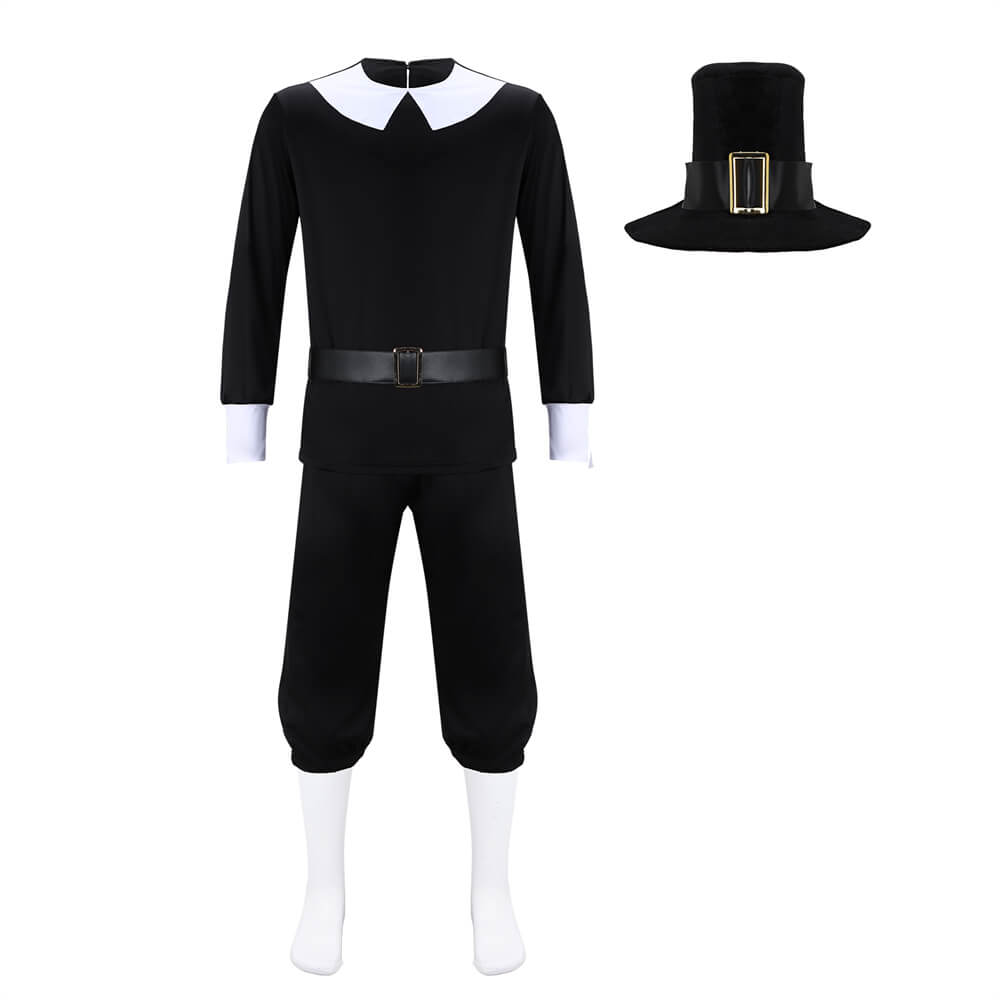 Men's Pilgrim Cosplay Costume for Thanksgiving Day Halloween Party Vikidoky