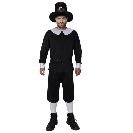 Men's Pilgrim Cosplay Costume for Thanksgiving Day Halloween Party Vikidoky