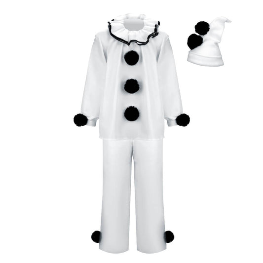Pierrot Clown Costume Halloween Mime Stage Cosplay Outfits Vikidoky