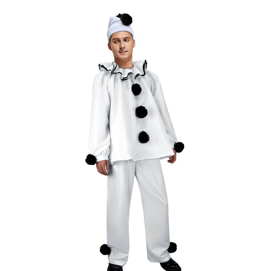 Pierrot Clown Costume Halloween Mime Stage Cosplay Outfits Vikidoky