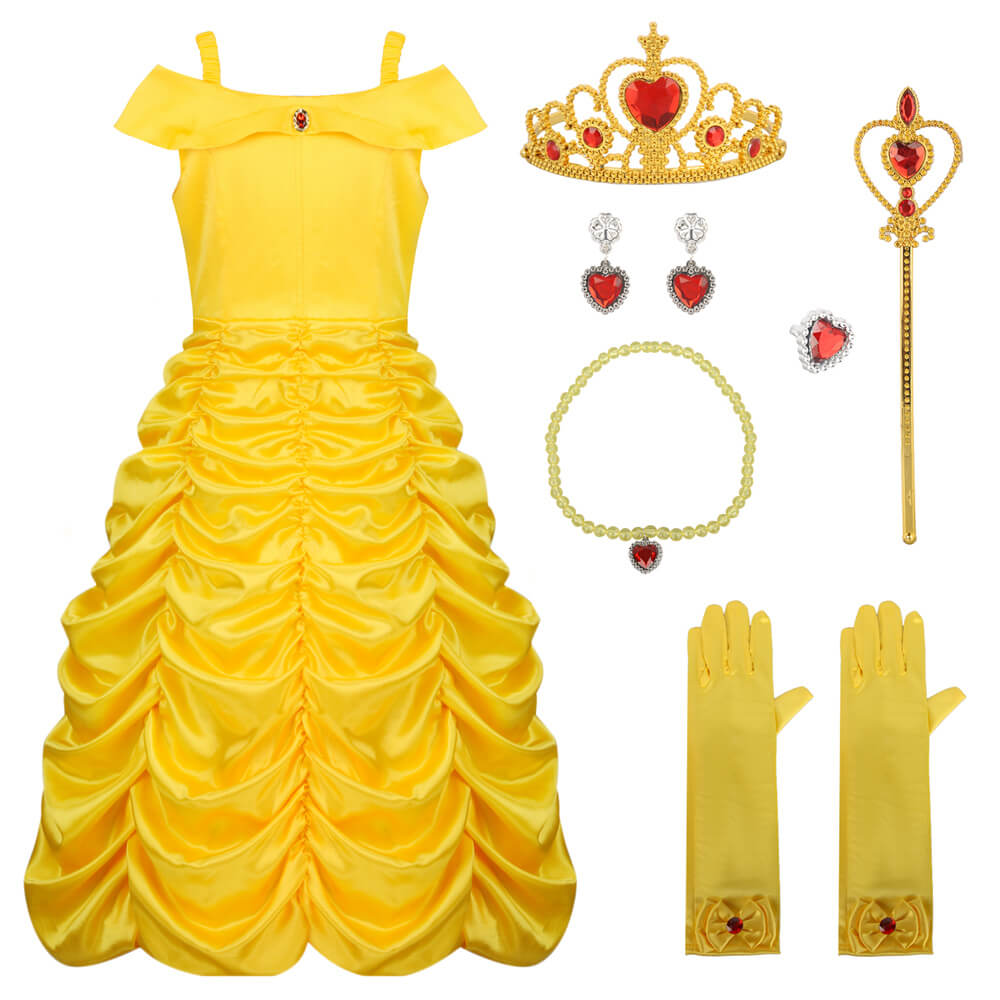 Princess Belle Kids Yellow Dress Beauty and the Beast Party Outfits Vikidoky