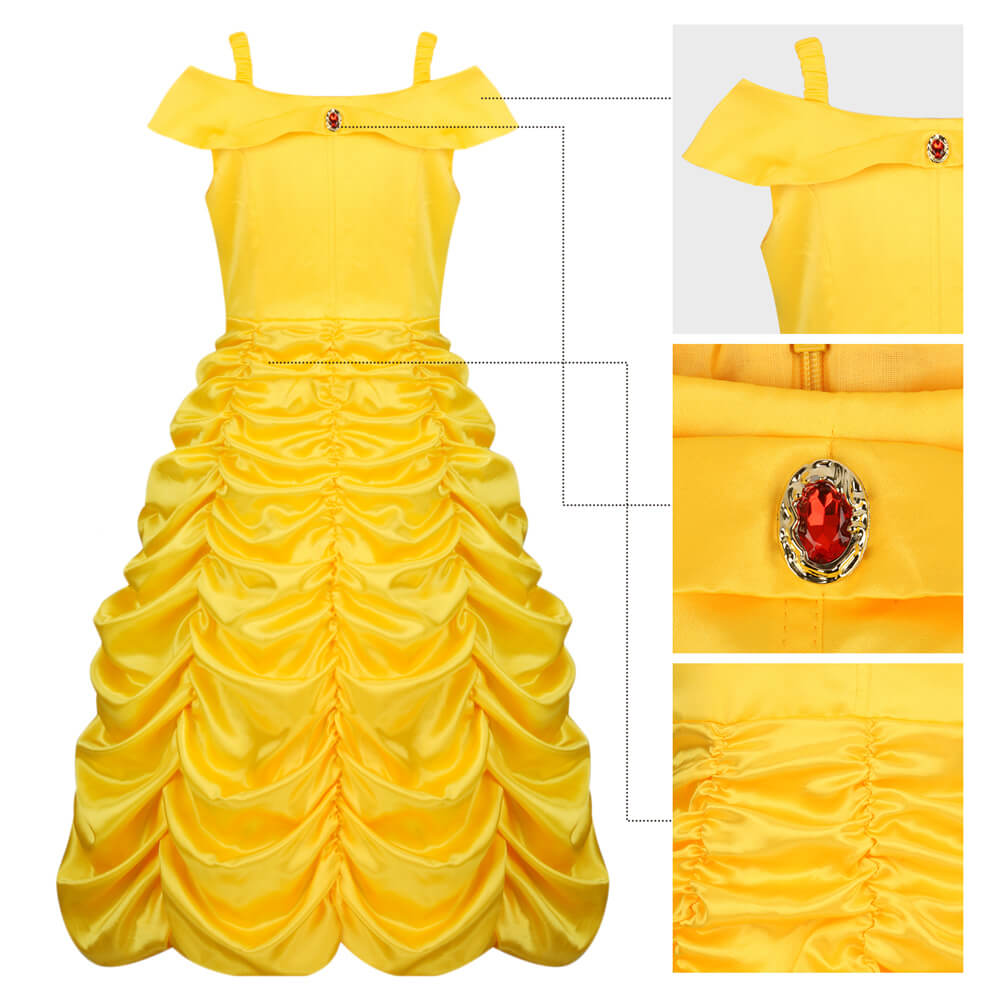 Princess Belle Kids Yellow Dress Beauty and the Beast Party Outfits Vikidoky