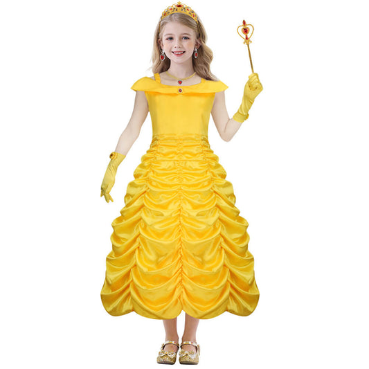 Princess Belle Kids Yellow Dress Beauty and the Beast Party Outfits
