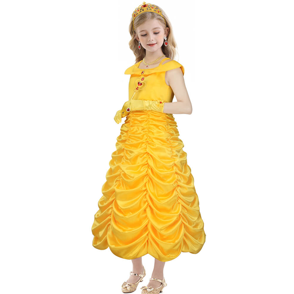 Princess Belle Kids Yellow Dress Beauty and the Beast Party Outfits Vikidoky